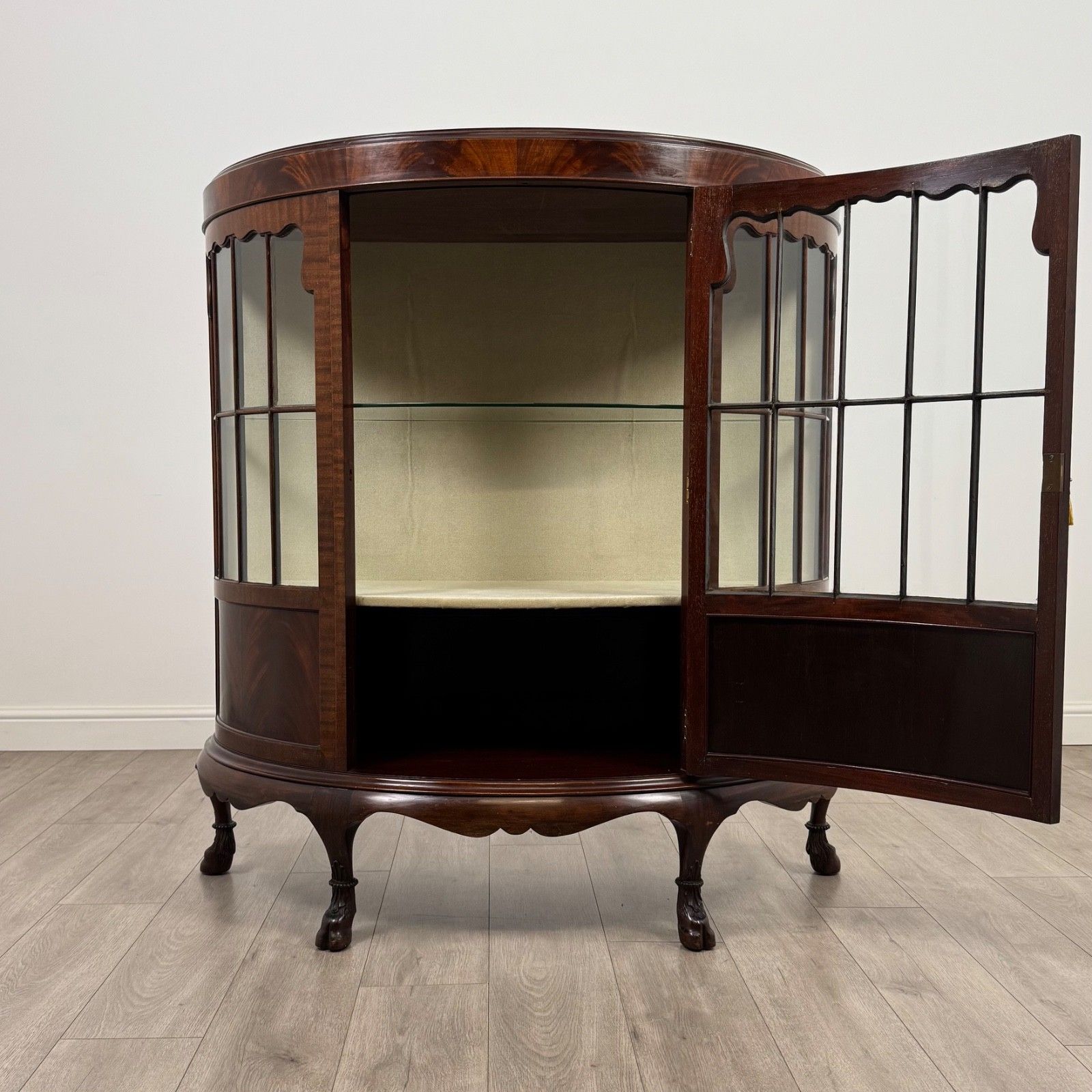 Antique 20th Century Demi Lune Display Cabinet In Mahogany photo furniture