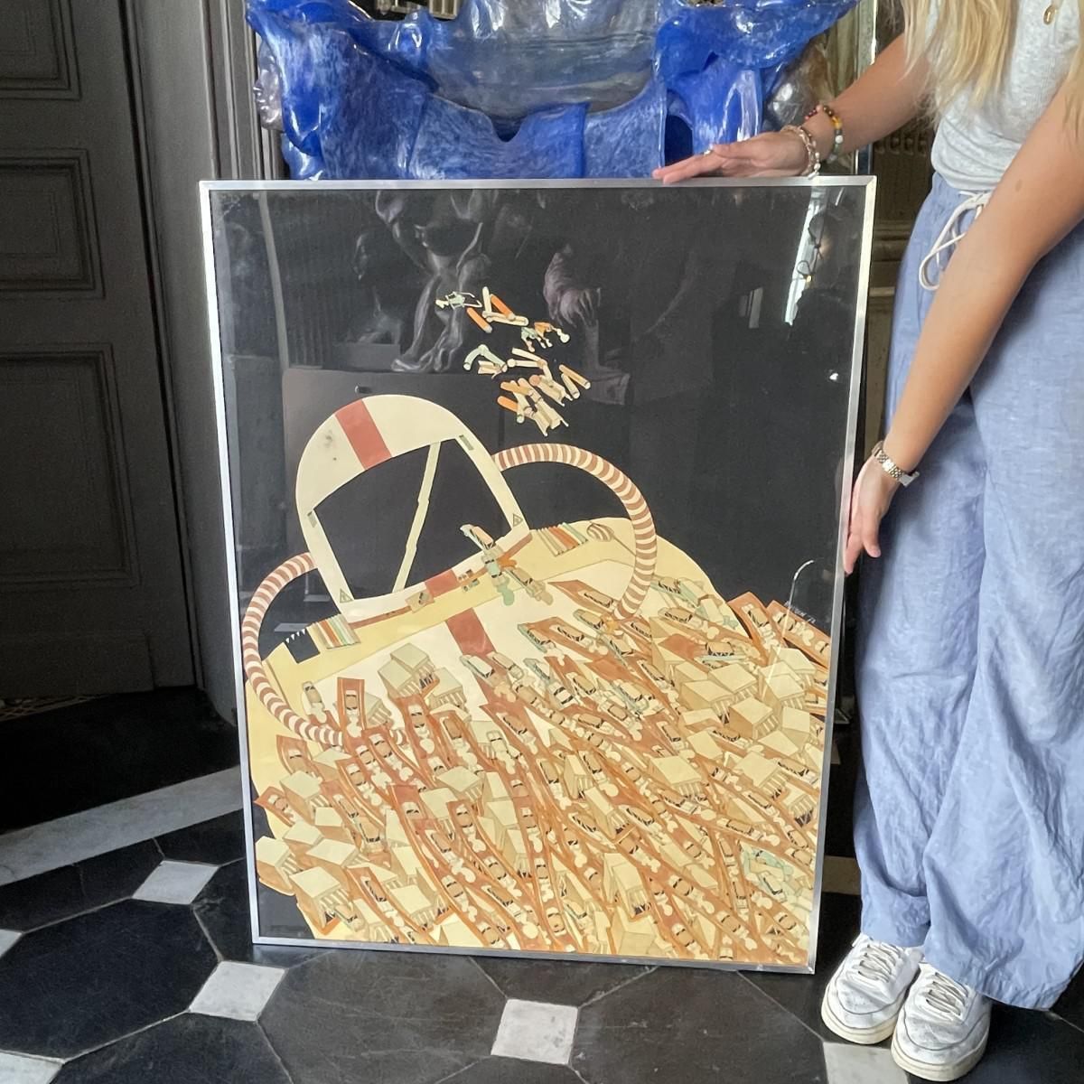 Fernand Flausch, Pop Art Composition, Mixed Media On Paper, 1973 photo furniture