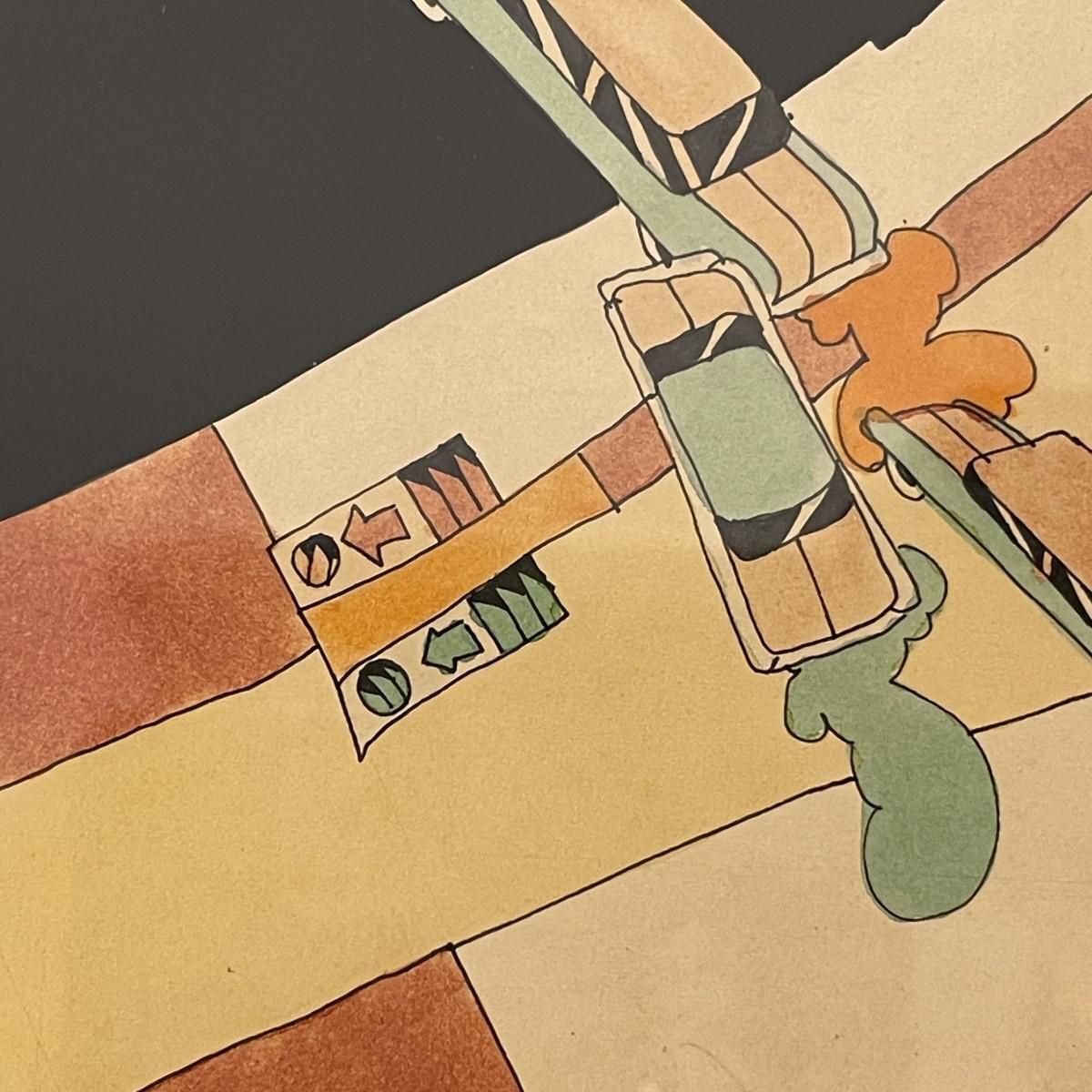 Fernand Flausch, Pop Art Composition, Mixed Media On Paper, 1973 photo vintage