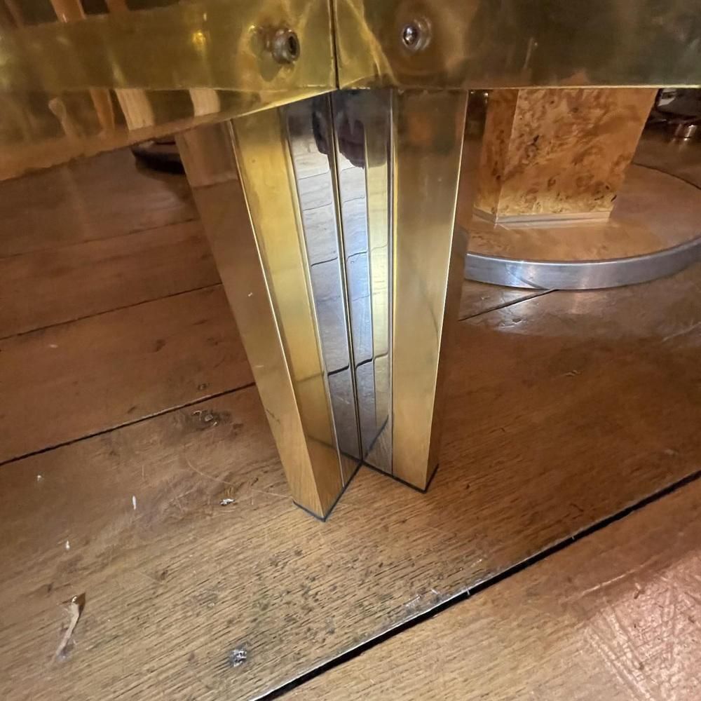 Vintage Coffee Table In Smoked Glass, Brass & Chrome Metal, 1970s photo Furniture