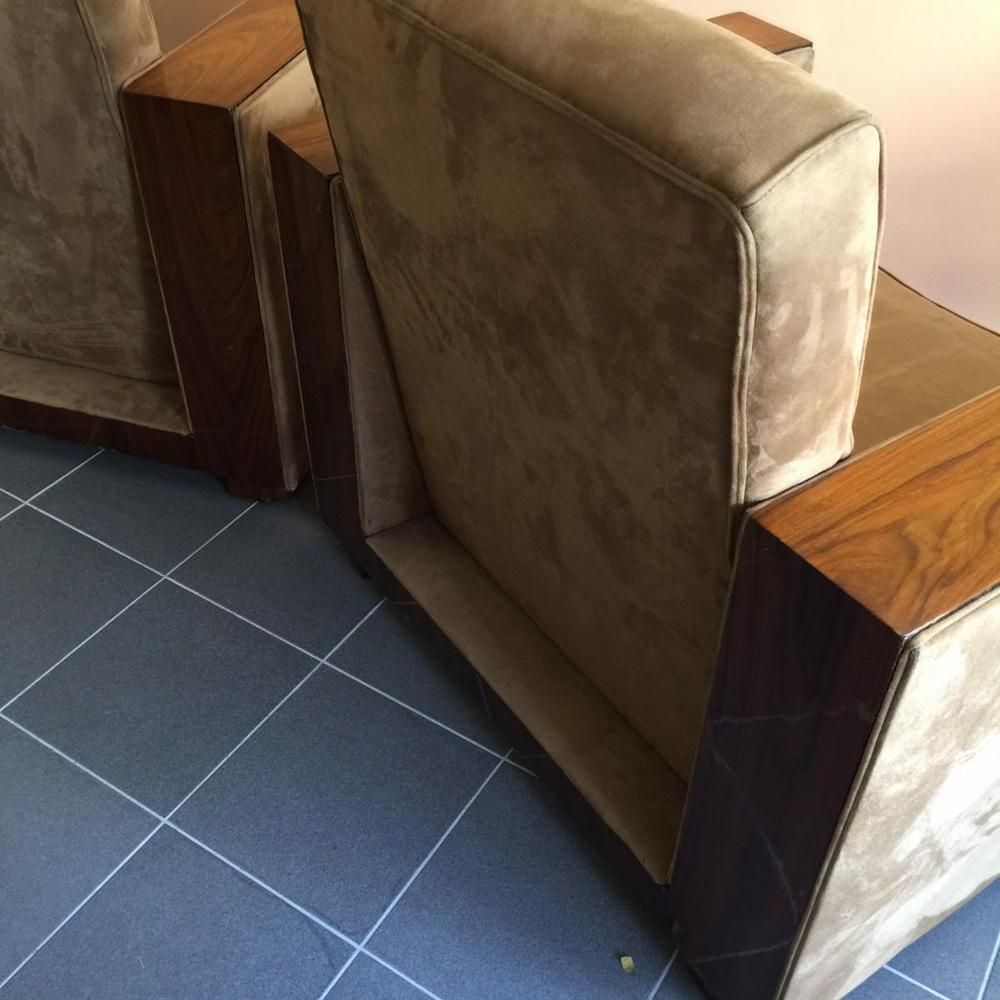 Set Of Art Deco Club Armchairs In Alcantara & Walnut, 1930 photo for sale