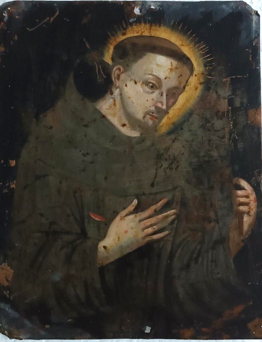 French School, 17th/18th Century. Saint Francis Holding The Crucifix. Oil On Copper photo 582.0