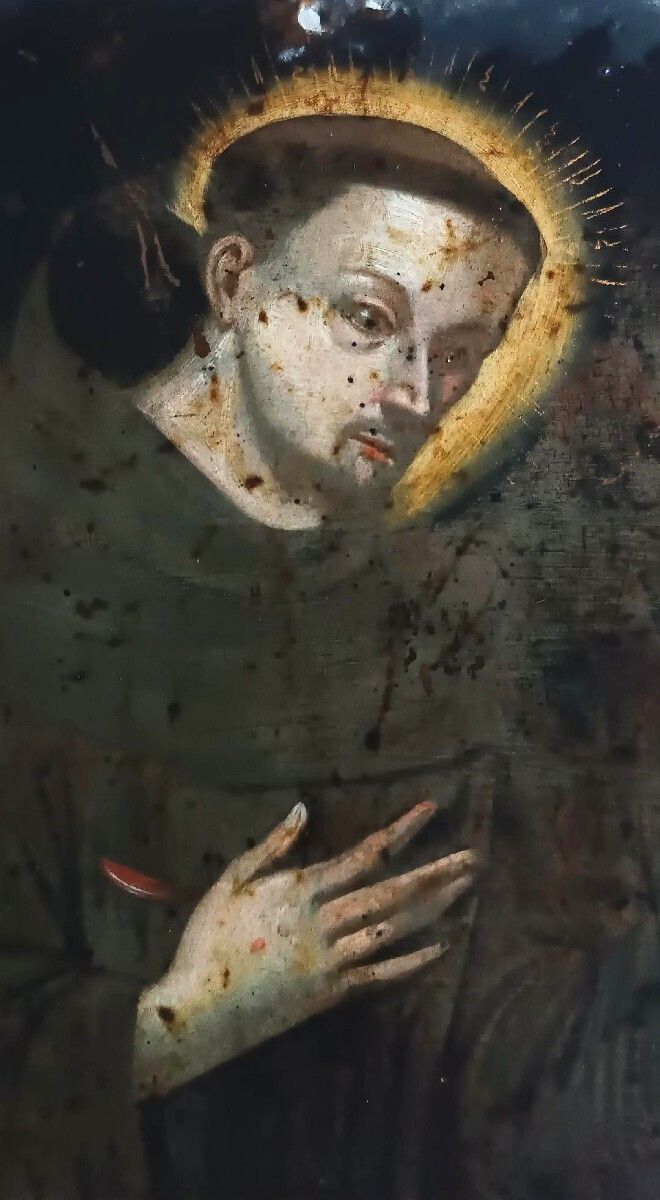 French School, 17th/18th Century. Saint Francis Holding The Crucifix. Oil On Copper photo vinterior