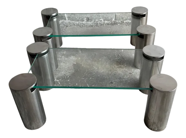 Modern Coffee Tables With Cylindrical Steel Legs, 1980s, Set Of 2