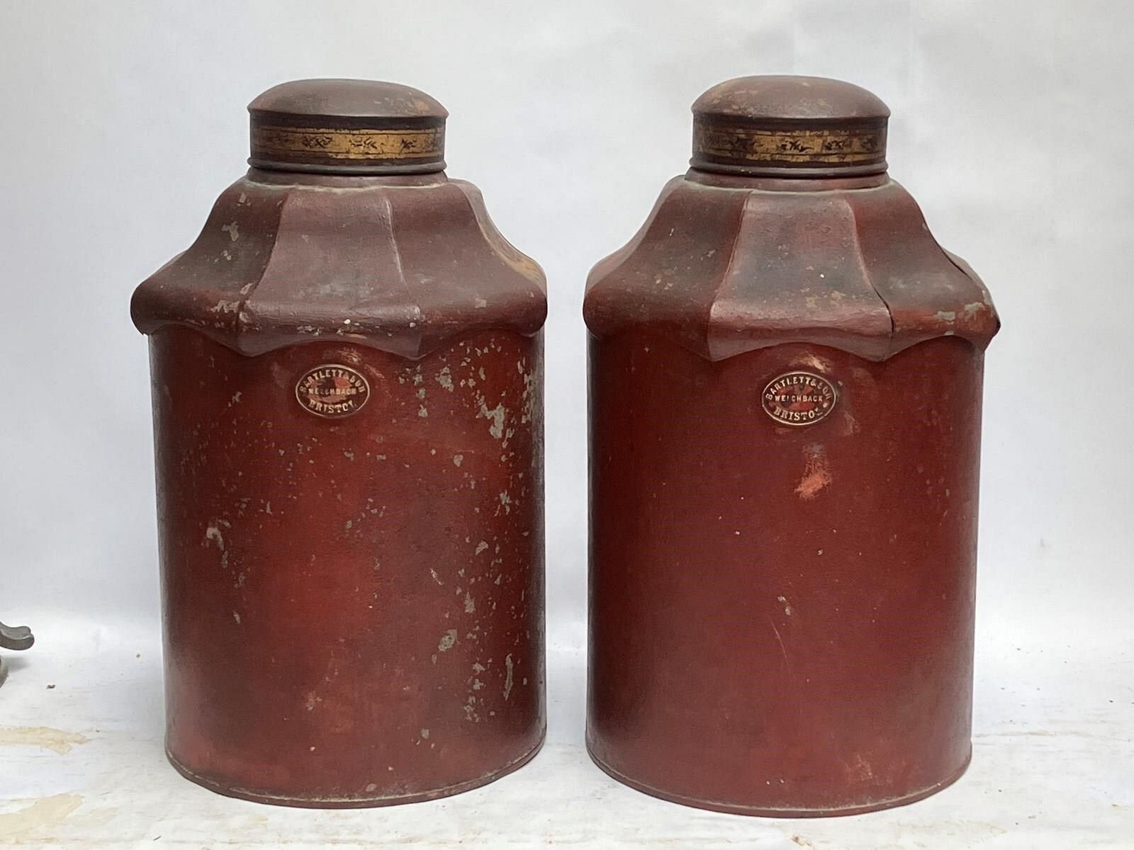 Rare & Beautiful Pair Of Original 19thc 'Pagoda' Tea Tins With Chinese Warriors photo furniture