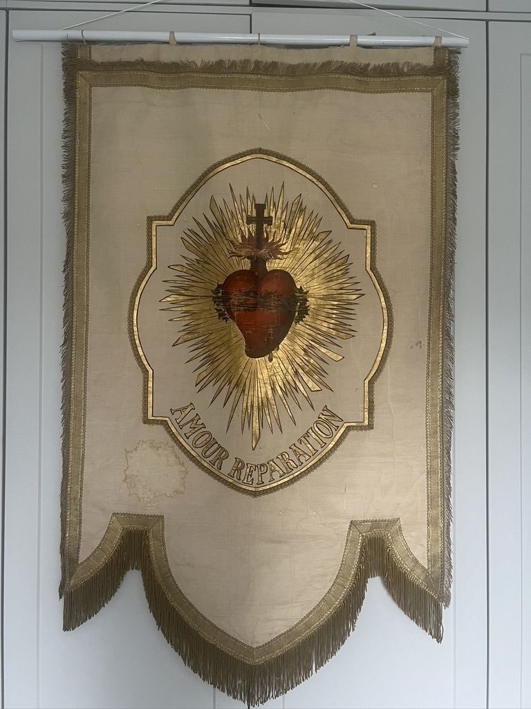 Antique Catholic Processional Banner Of The Sacred Heart