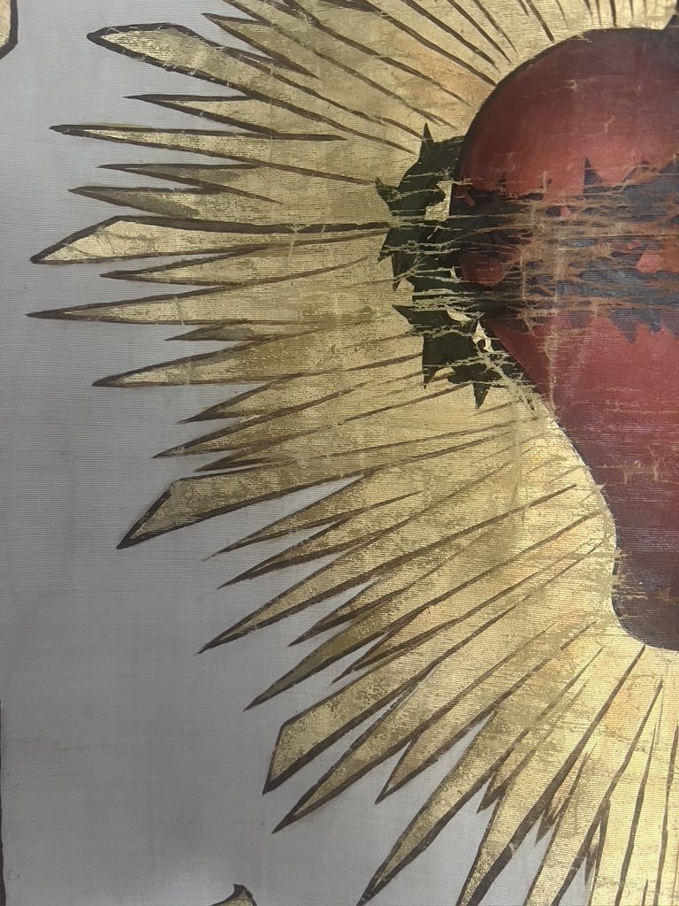 Antique Catholic Processional Banner Of The Sacred Heart photo for sale