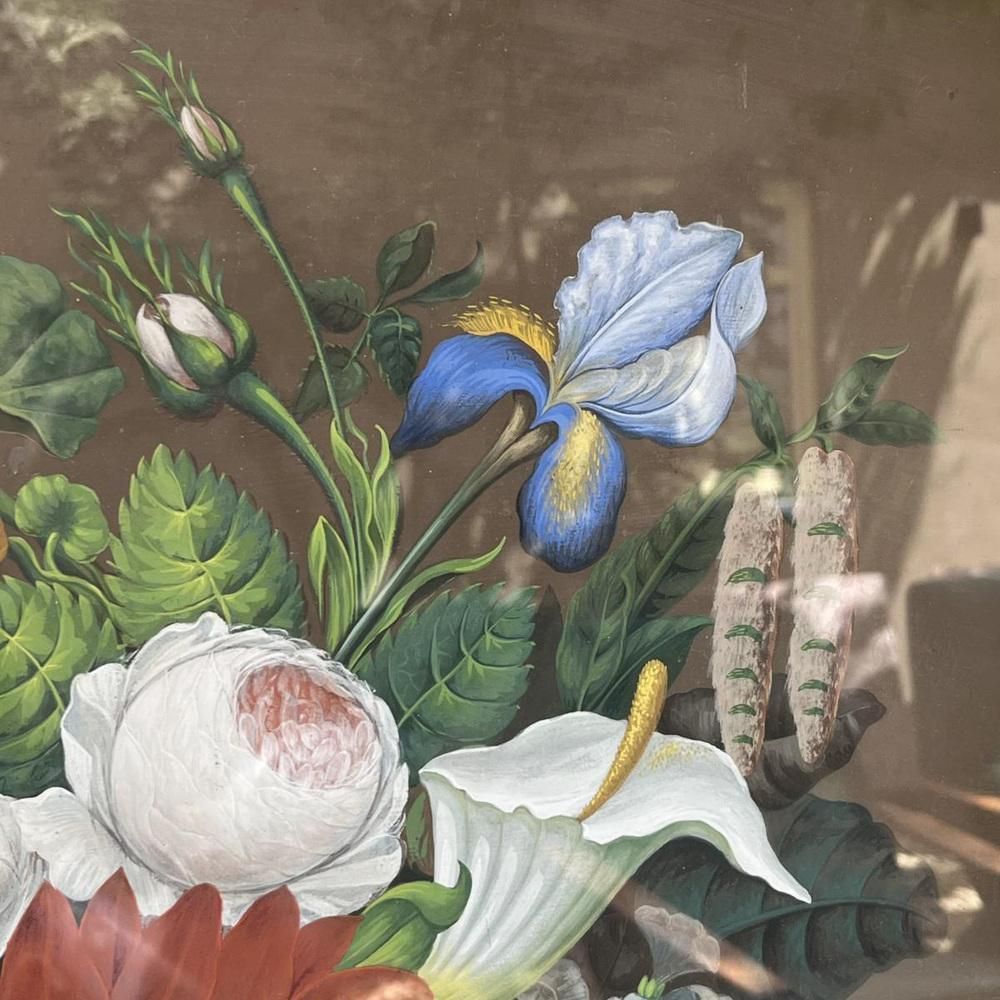 Still Life Bouquet Of Flowers, Gouache On Paper, 1830s photo vintage