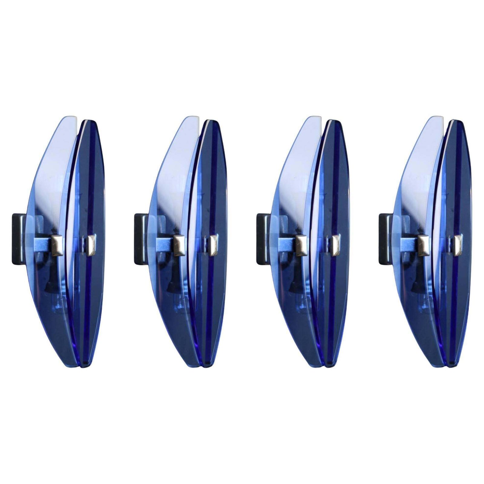 Set Of Four 1960s Italian Blue Glass And Chrome Sconces By Veca Italy