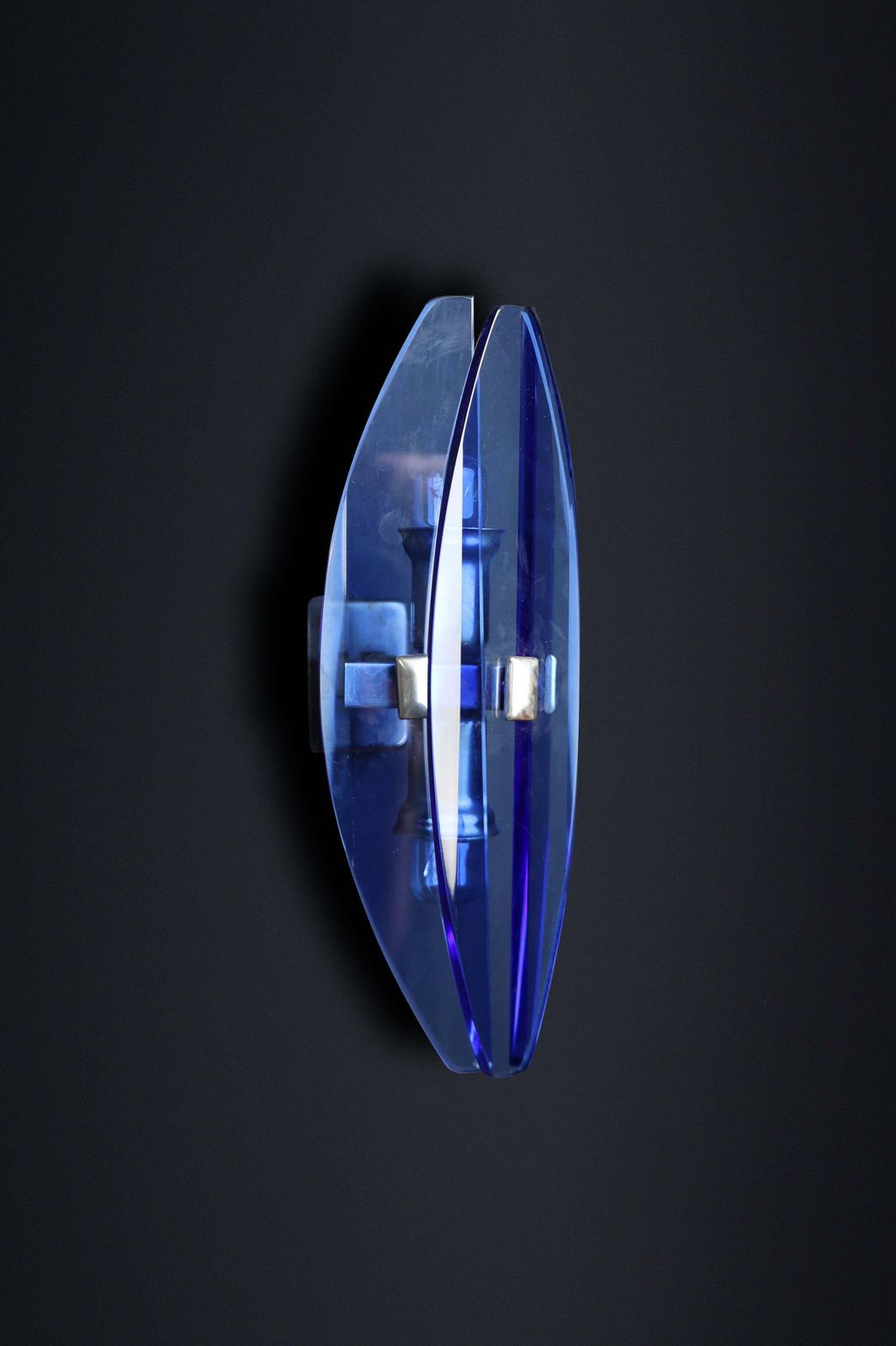 Set Of Four 1960s Italian Blue Glass And Chrome Sconces By Veca Italy photo Lighting