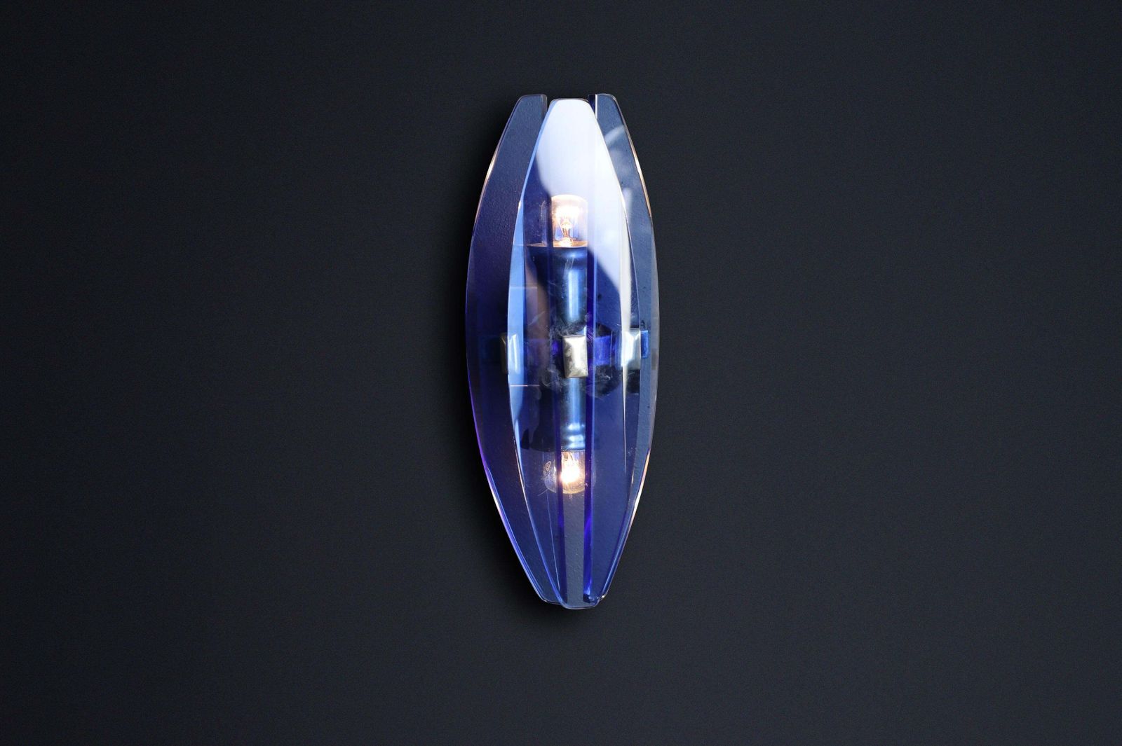 Set Of Four 1960s Italian Blue Glass And Chrome Sconces By Veca Italy photo buy