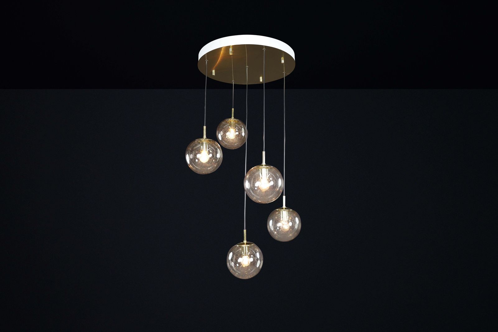 Mid Century Cascade With Five Smoked Hand Blown Globes By Glashütte Limburg 1970 photo Lighting