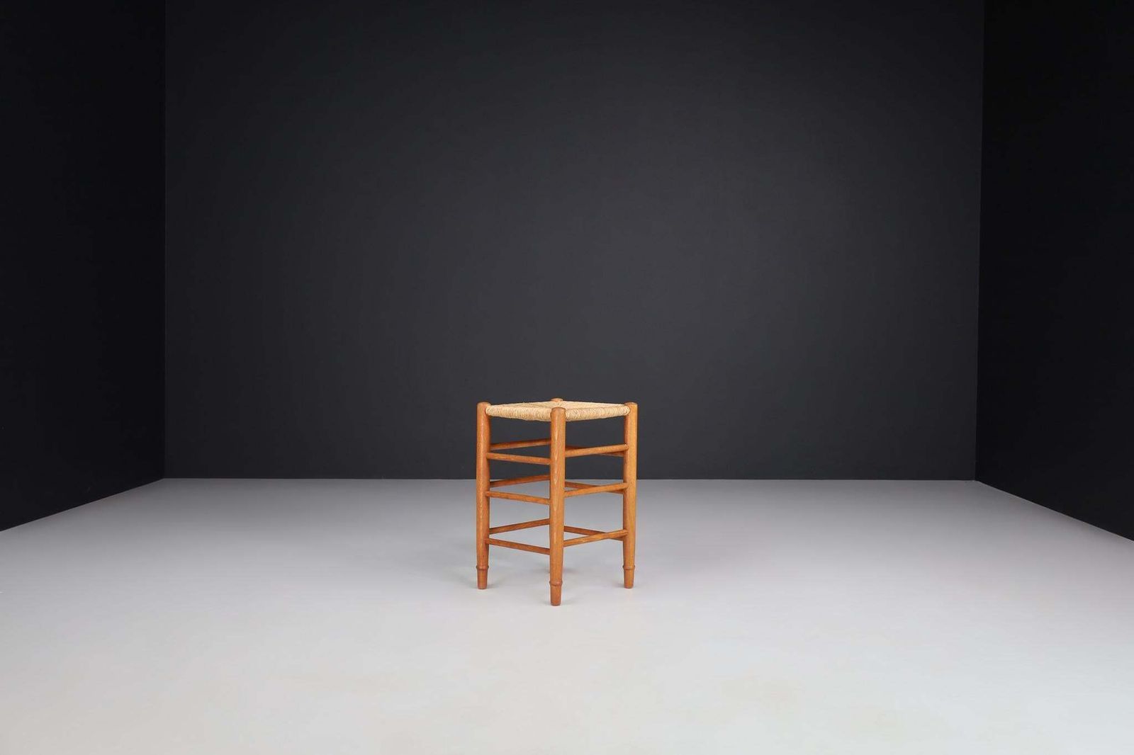Mid Century Modern Pinewood And Rush Stools In The Style Of Charlotte Perriand photo buy