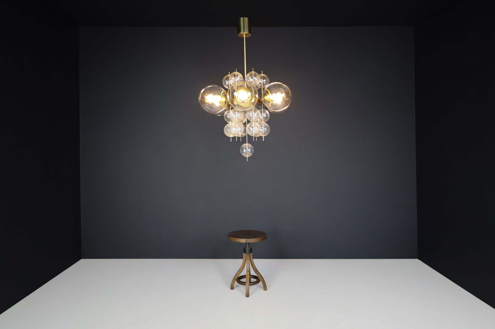 Mid Century Chandelier With Brass Fixture And  Glass Globes By Preciosa, Czechia photo 4401.0