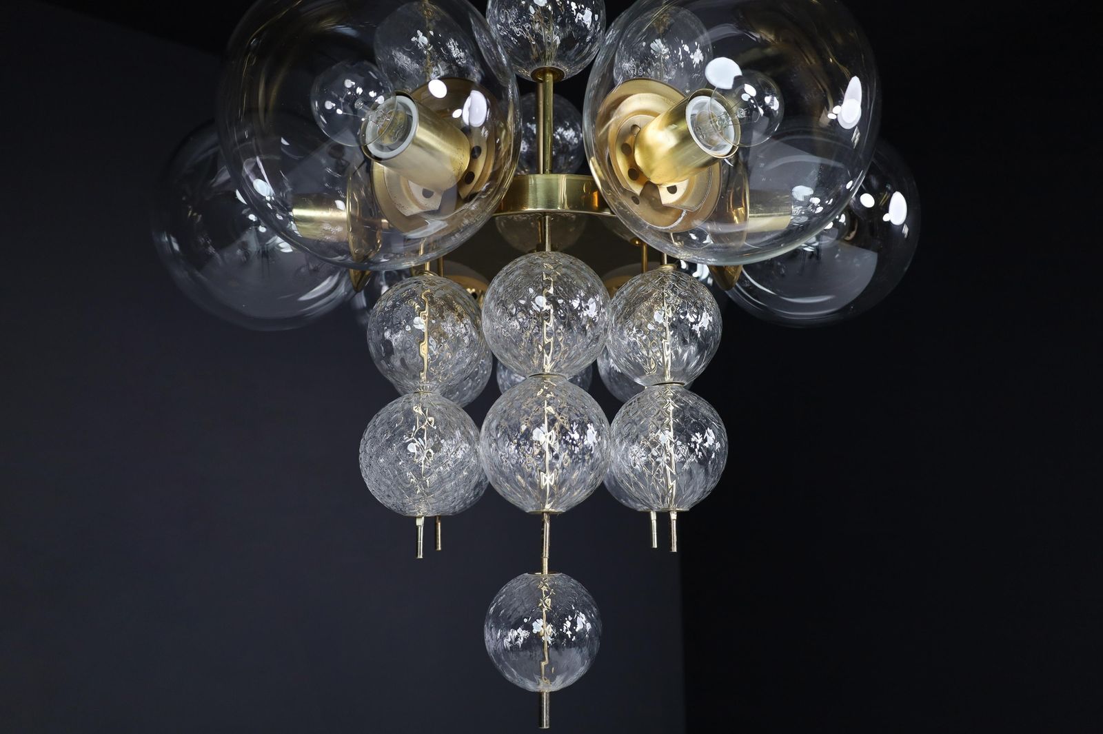 photo buy Mid Century Chandelier With Brass Fixture And  Glass Globes By Preciosa, Czechia