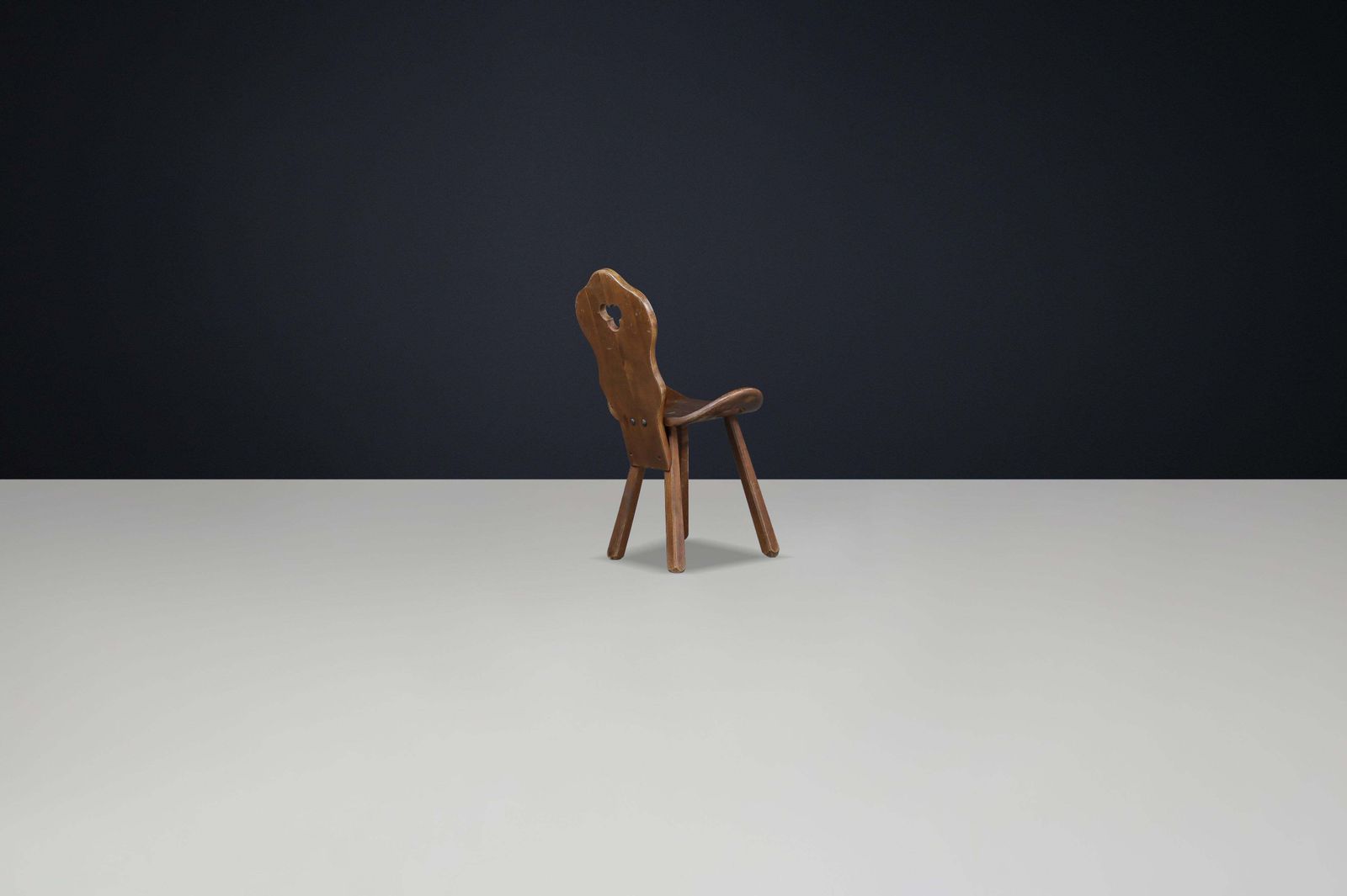 Brutalist Saddle Chair In Stained Beech With Patina, France, 1950s, 24 Available photo vinterior
