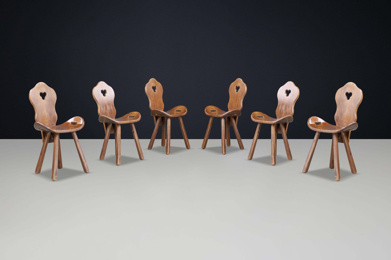 Brutalist Saddle Chair In Stained Beech With Patina, France, 1950s, 24 Available photo buy
