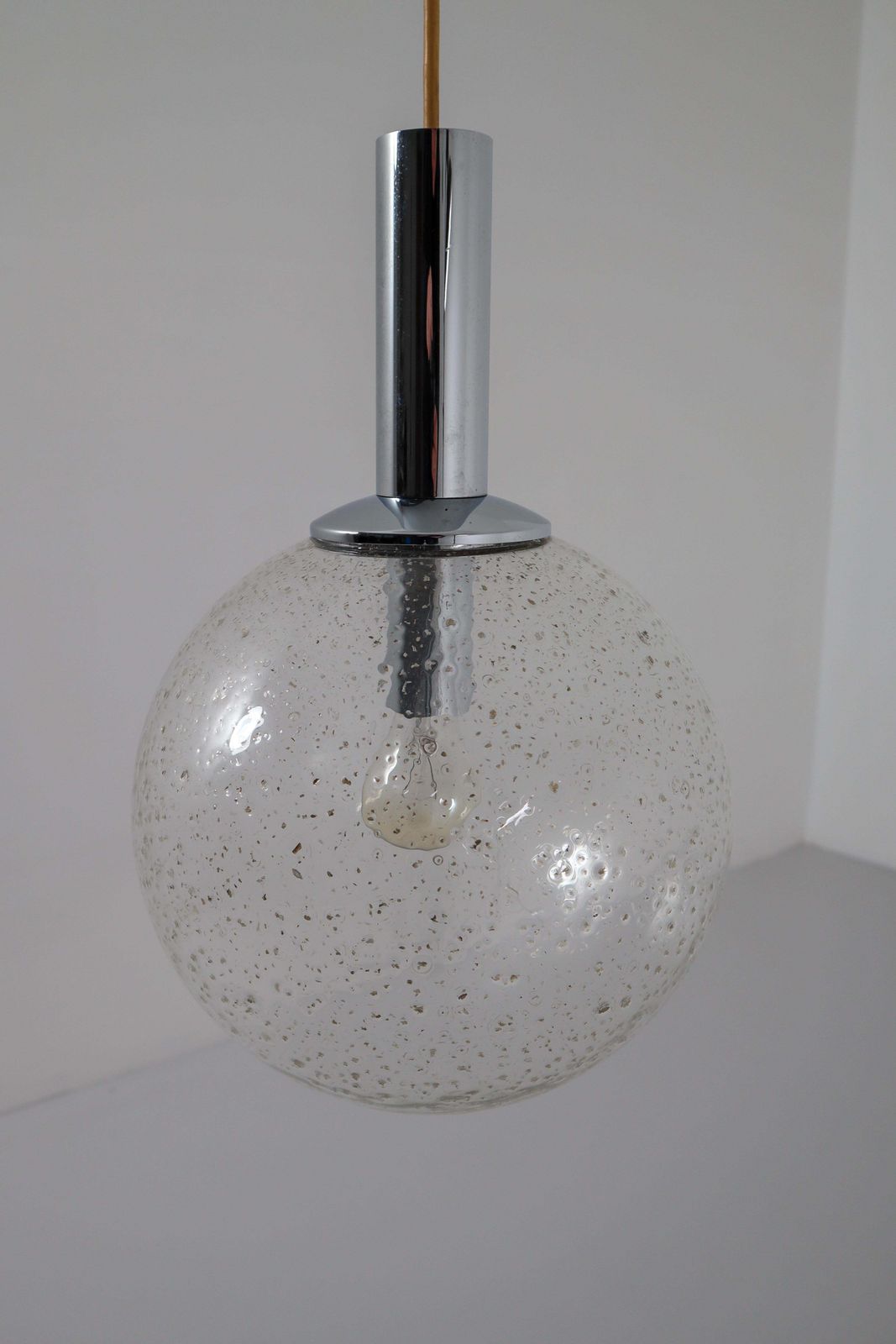 Pair Of Midcentury Bubble Glass Globe Pendant By Glashütte Limburg Germany, 1960 photo Lighting