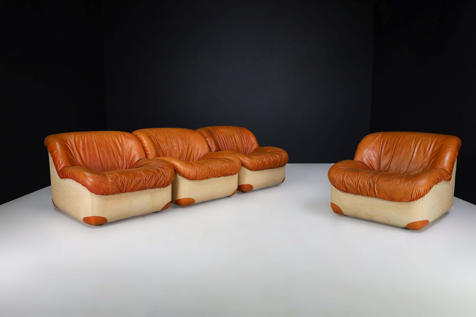 3170.0 Mid Century Modern Lounge Chairs By Guido Faleschini In Patinated Cognac Leather photo