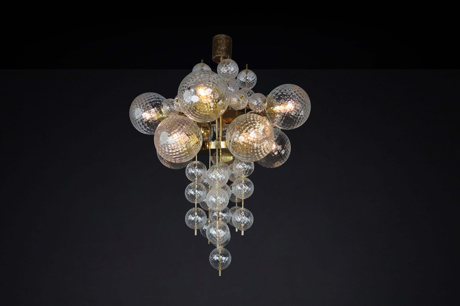 Chandelier With Patinated Brass Fixture And Hand Blowed Glass Globes  Cz 1960s photo furniture