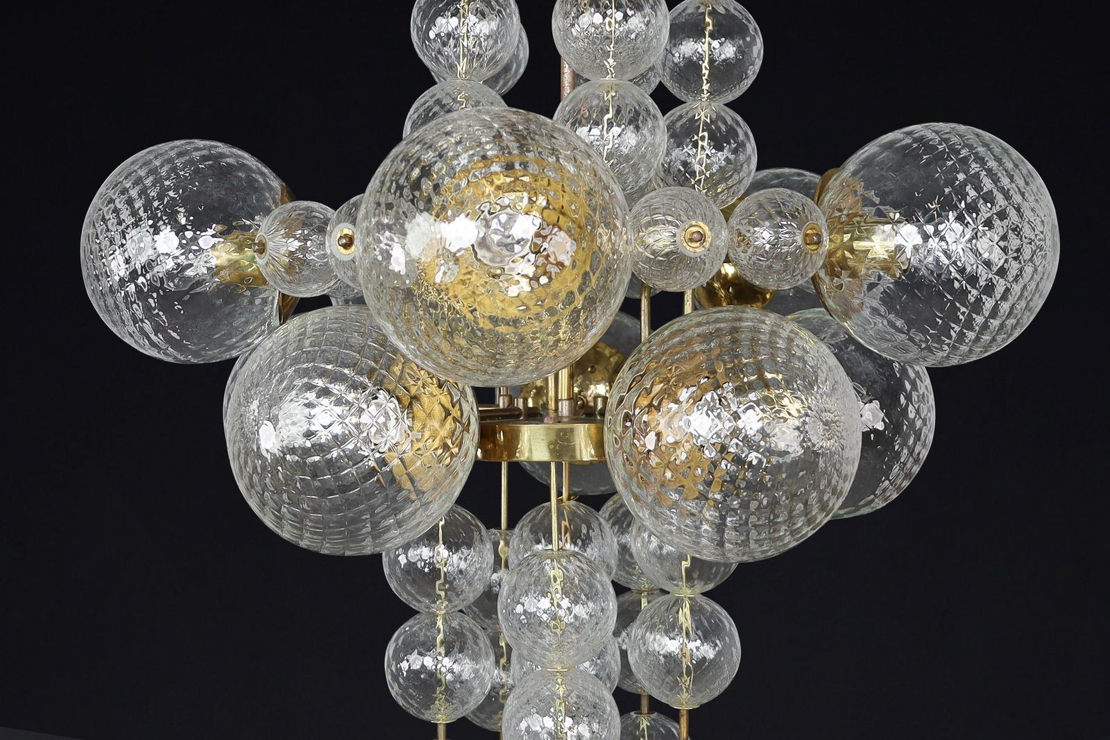 Lighting Chandelier With Patinated Brass Fixture And Hand Blowed Glass Globes  Cz 1960s photo