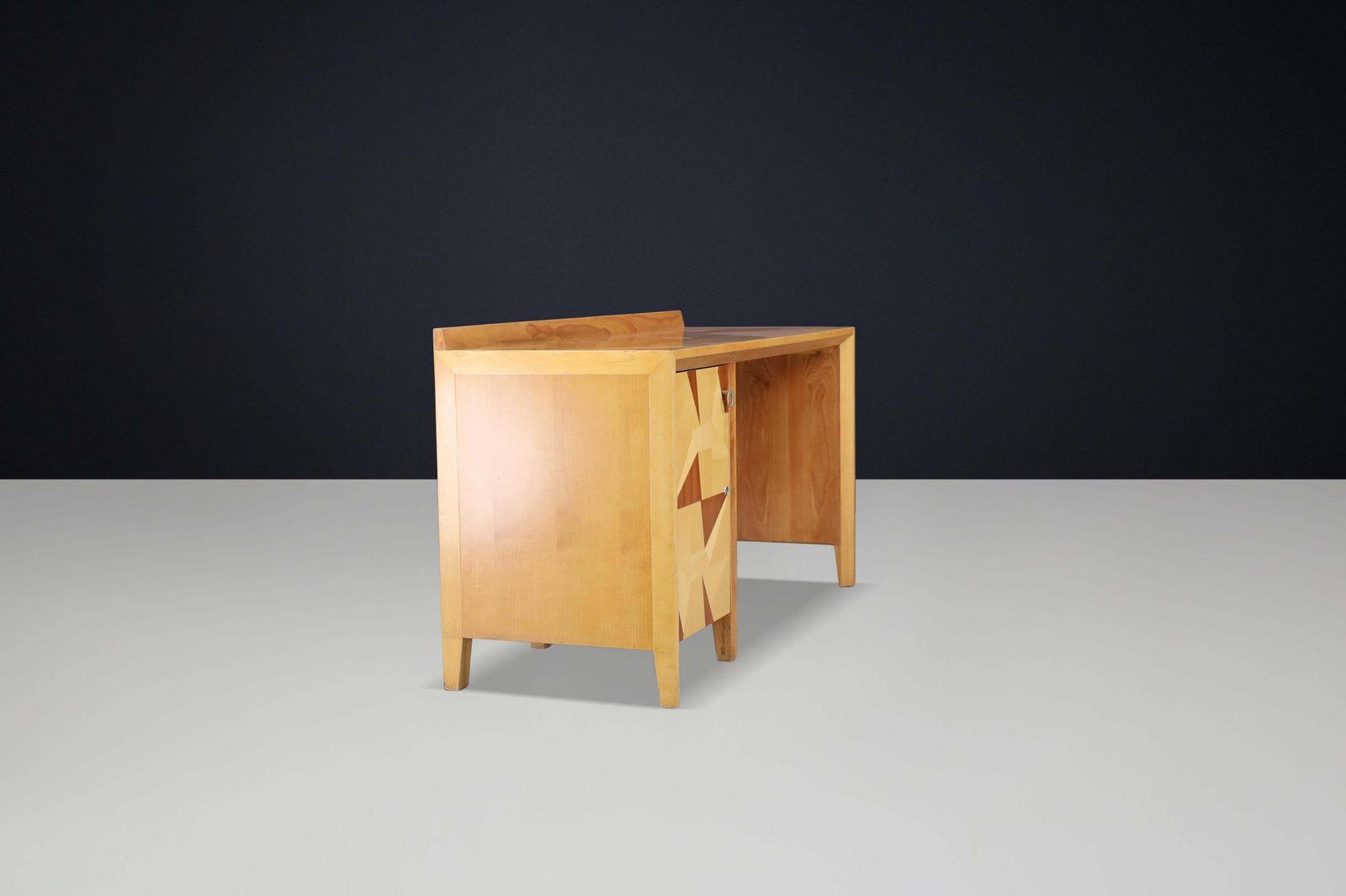 photo for sale Giovanni Michelucci Geometric Inlaid Wood Desk, Italy, 1970s