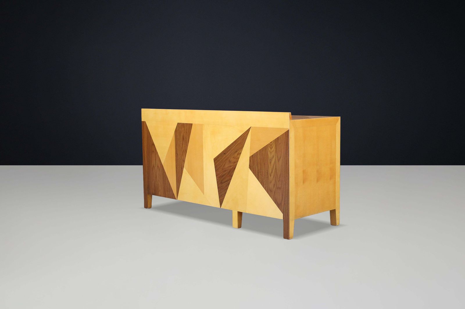 5813.0 Giovanni Michelucci Geometric Inlaid Wood Desk, Italy, 1970s photo