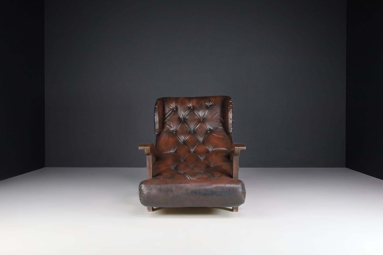 Austrian Xl Lounge Chair Dating From The 1950s With Original Patinated Leather photo vinterior