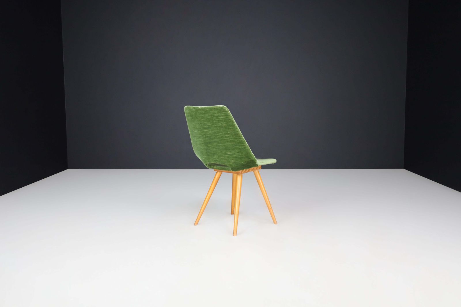 Furniture Set Of 4 Original Thonet Dining Chairs In Green Velvet, 1950s photo