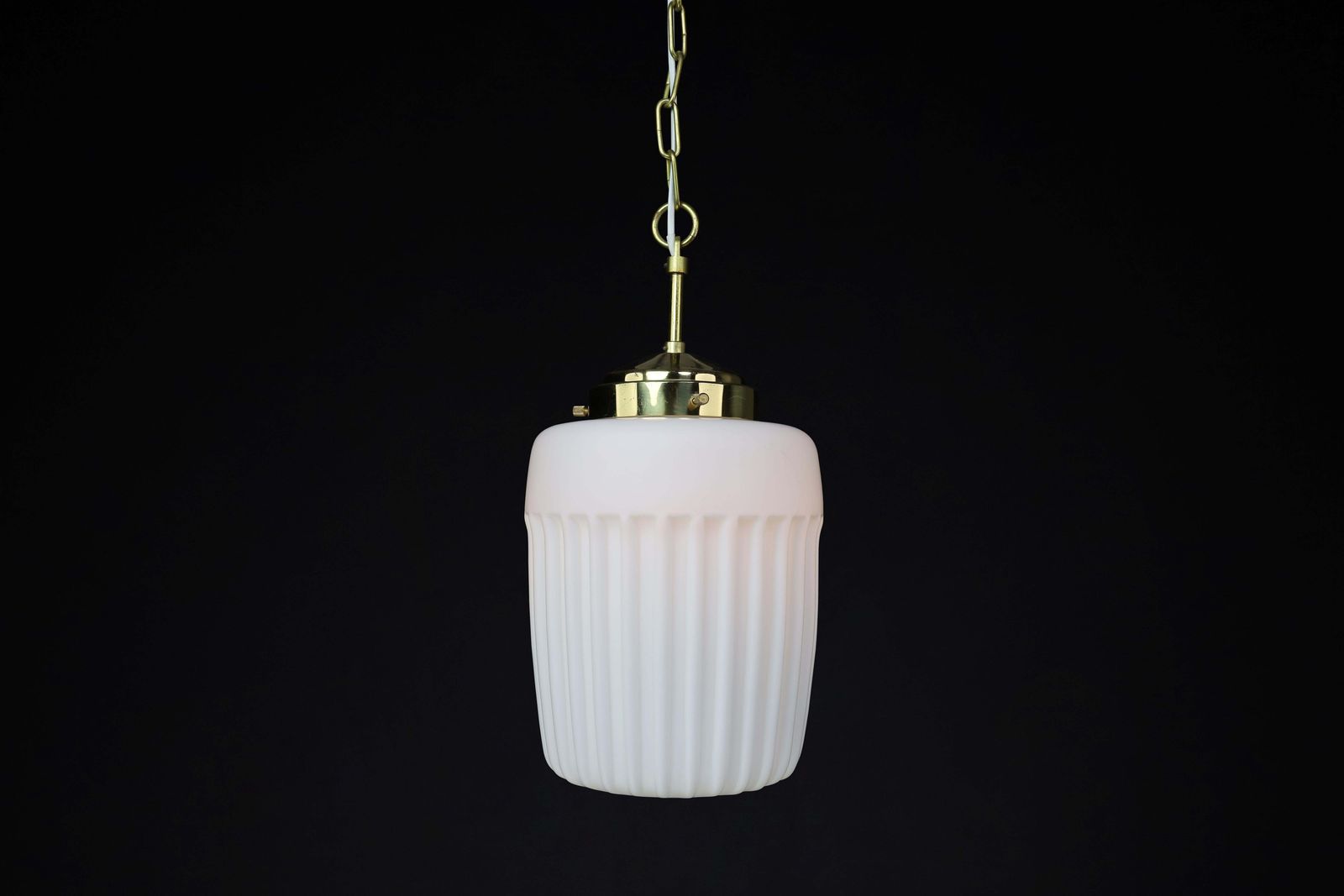 1970s European Mid Century Modern Opaline Glass & Brass Pendant Lights photo 1463.0