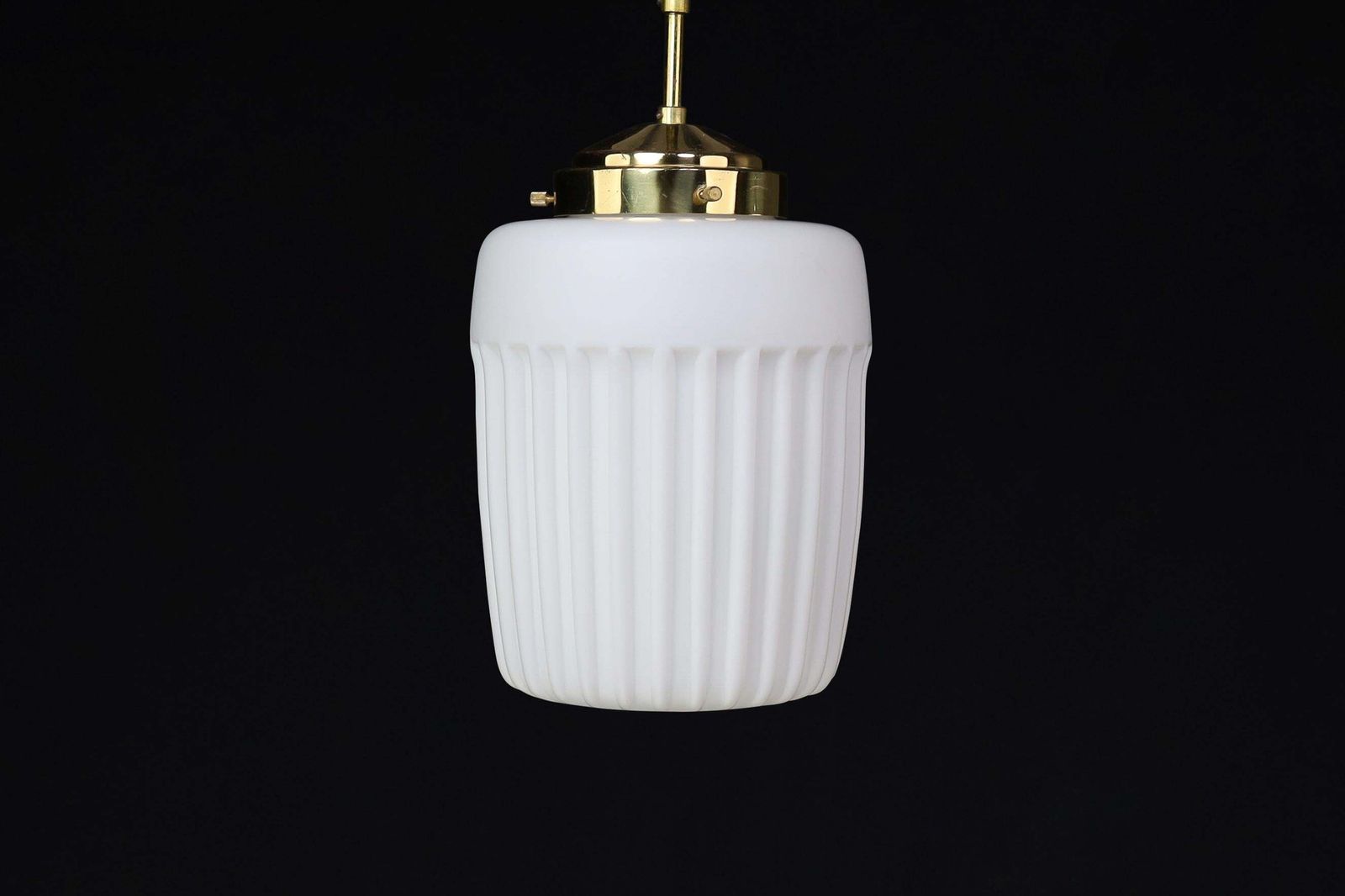 1970s European Mid Century Modern Opaline Glass & Brass Pendant Lights photo buy