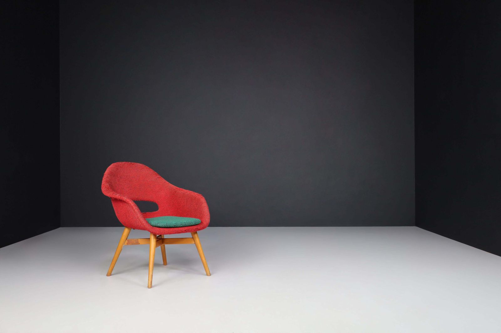 Miroslav Navratil Easy Chairs In Original Red And Green Fabric, 1960. photo vintage
