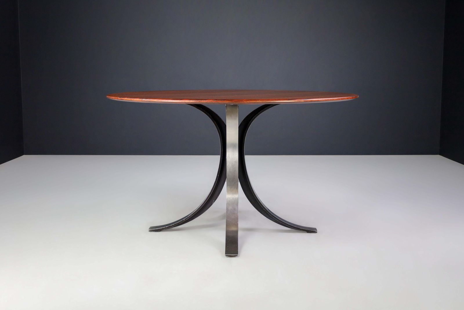 Osvaldo Borsani And Eugenio Gerli For Tecno Round Dining Table In Walnut & Steel photo Furniture