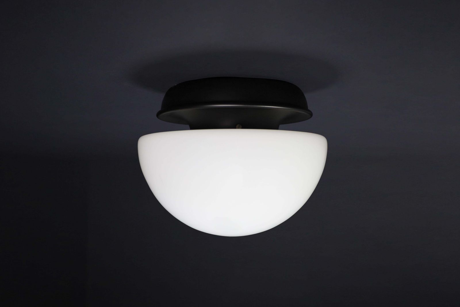 photo vintage Xl Italian Mushroom Flush Mount / Sconces /Table Lamp In Opaline Glass And Metal