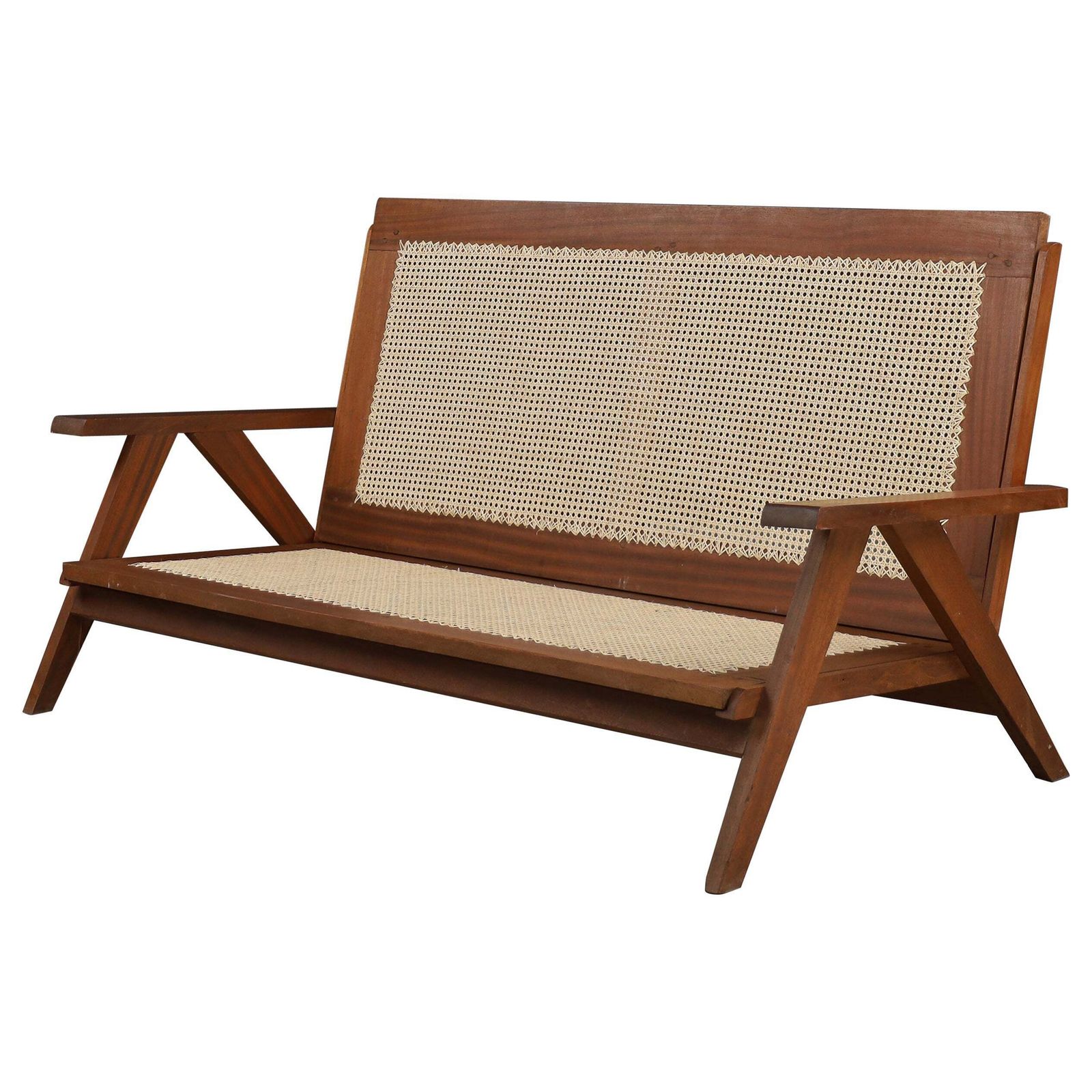 Rare 1950s French Teak And Cane Sofa – Mid Century Modern