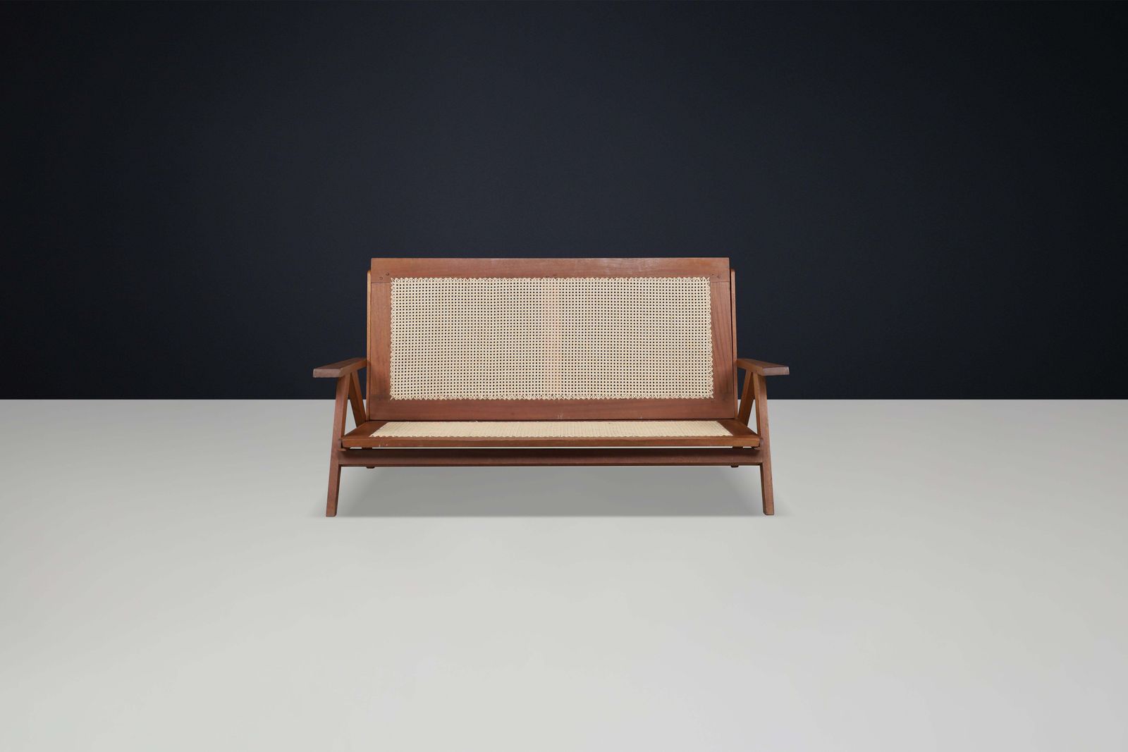 Rare 1950s French Teak And Cane Sofa – Mid Century Modern photo vintage