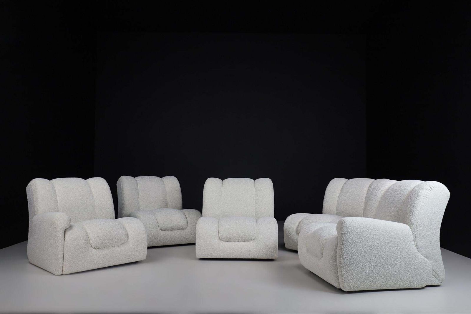 photo for sale Mid Century Italian Modular Lounge Sofa In New Bouclé, 1970s, Set Of 5 Elements