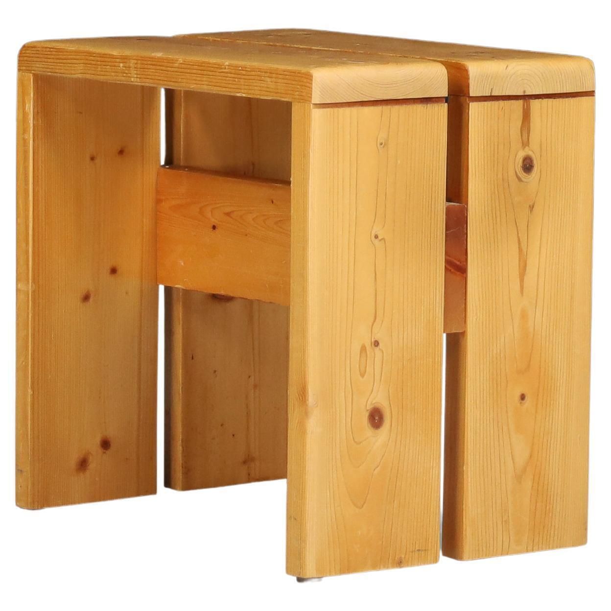 Charlotte Perriand Mid Century Pine Stool, Les Arcs Ski Resort, 1960s