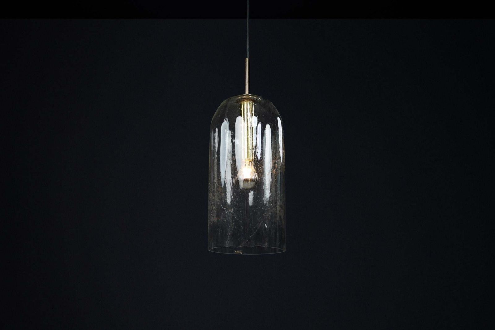 Mid Century Modern Glass And Brass Pendants By Doria Leuchten, Germany 1970s photo for sale