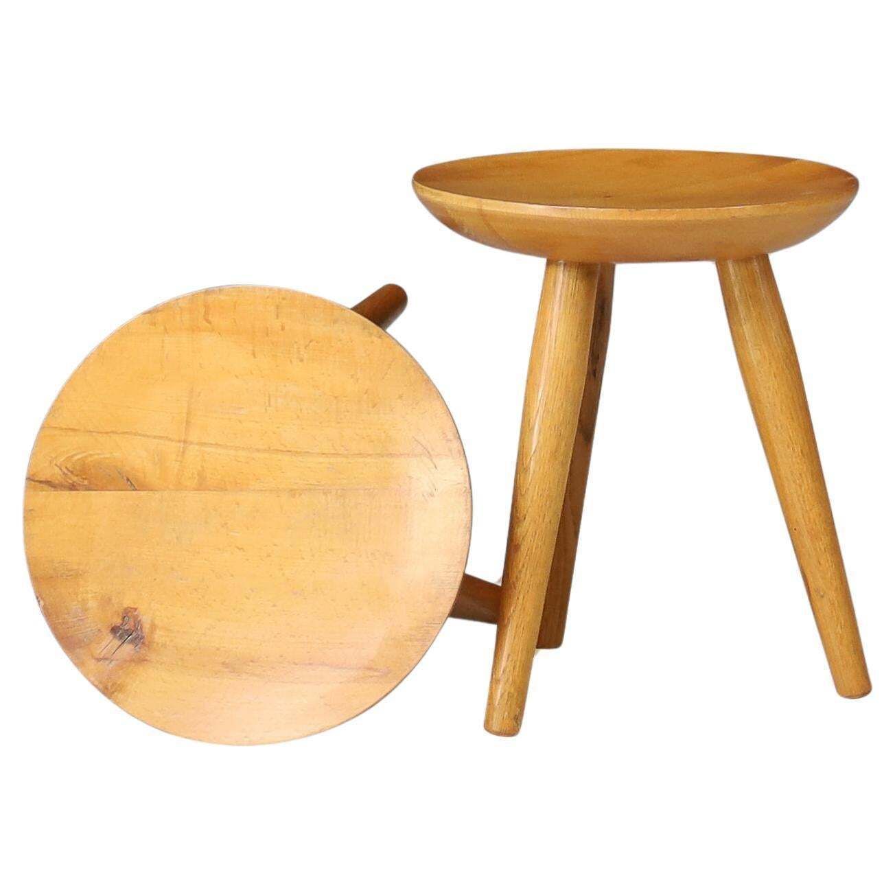 Pair Of French Mid Century Elm Wood Tabourets – France, 1950s