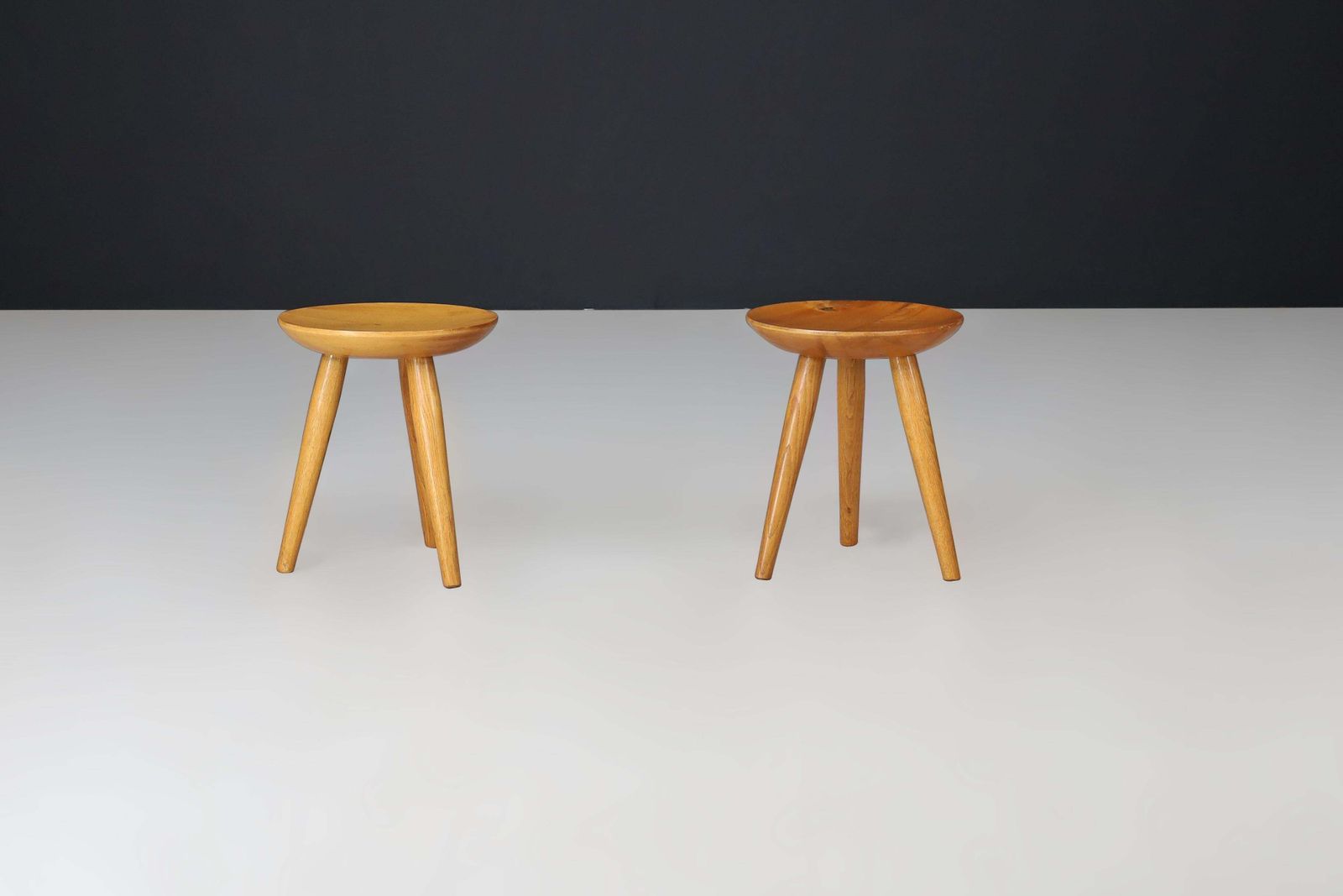Pair Of French Mid Century Elm Wood Tabourets – France, 1950s photo Furniture