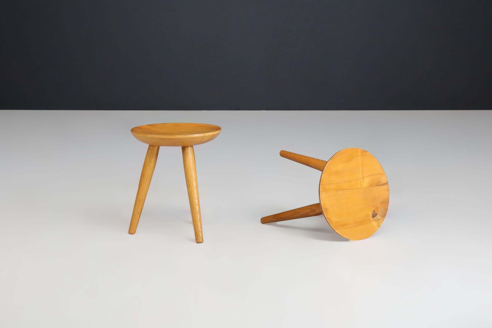 Pair Of French Mid Century Elm Wood Tabourets – France, 1950s photo buy