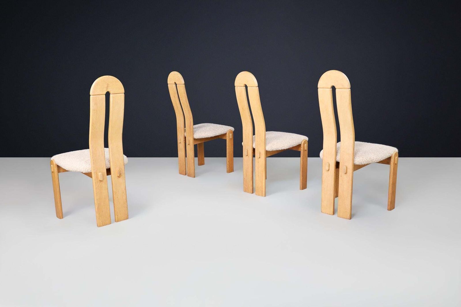 Set Of Scandinavian Modern High Back Oak Dining Chairs With Teddy Upholstery photo Furniture