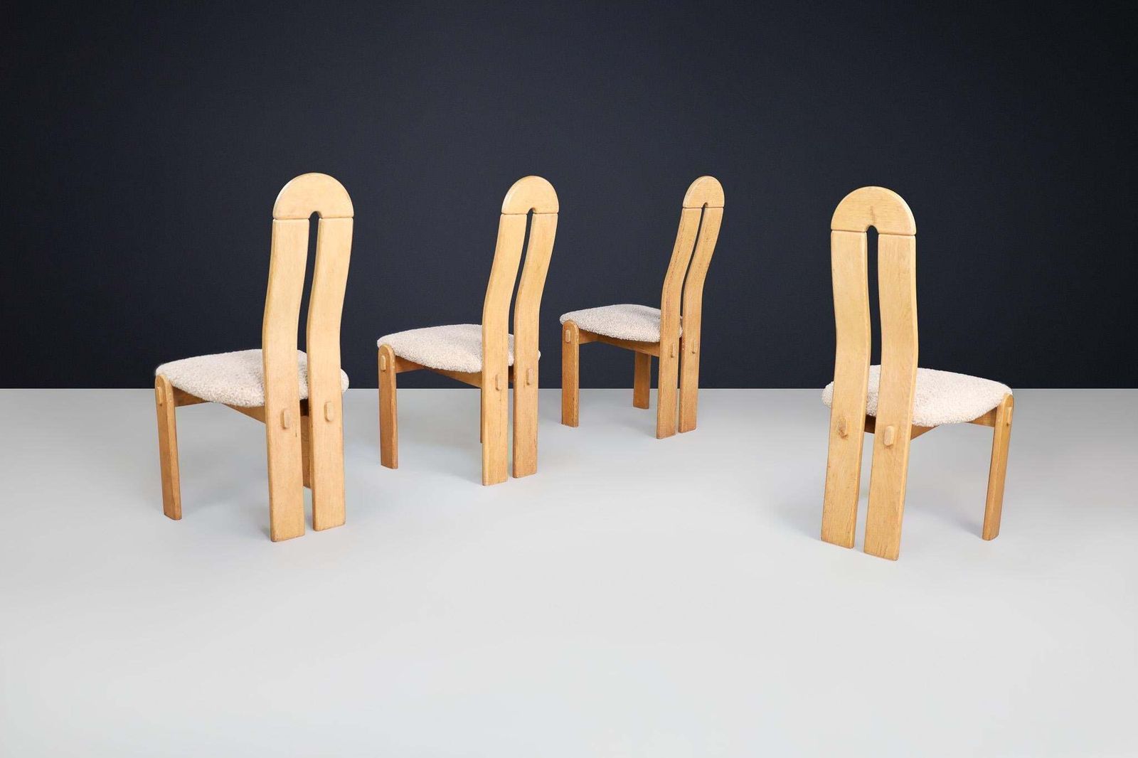 Set Of Scandinavian Modern High Back Oak Dining Chairs With Teddy Upholstery photo 1572.0