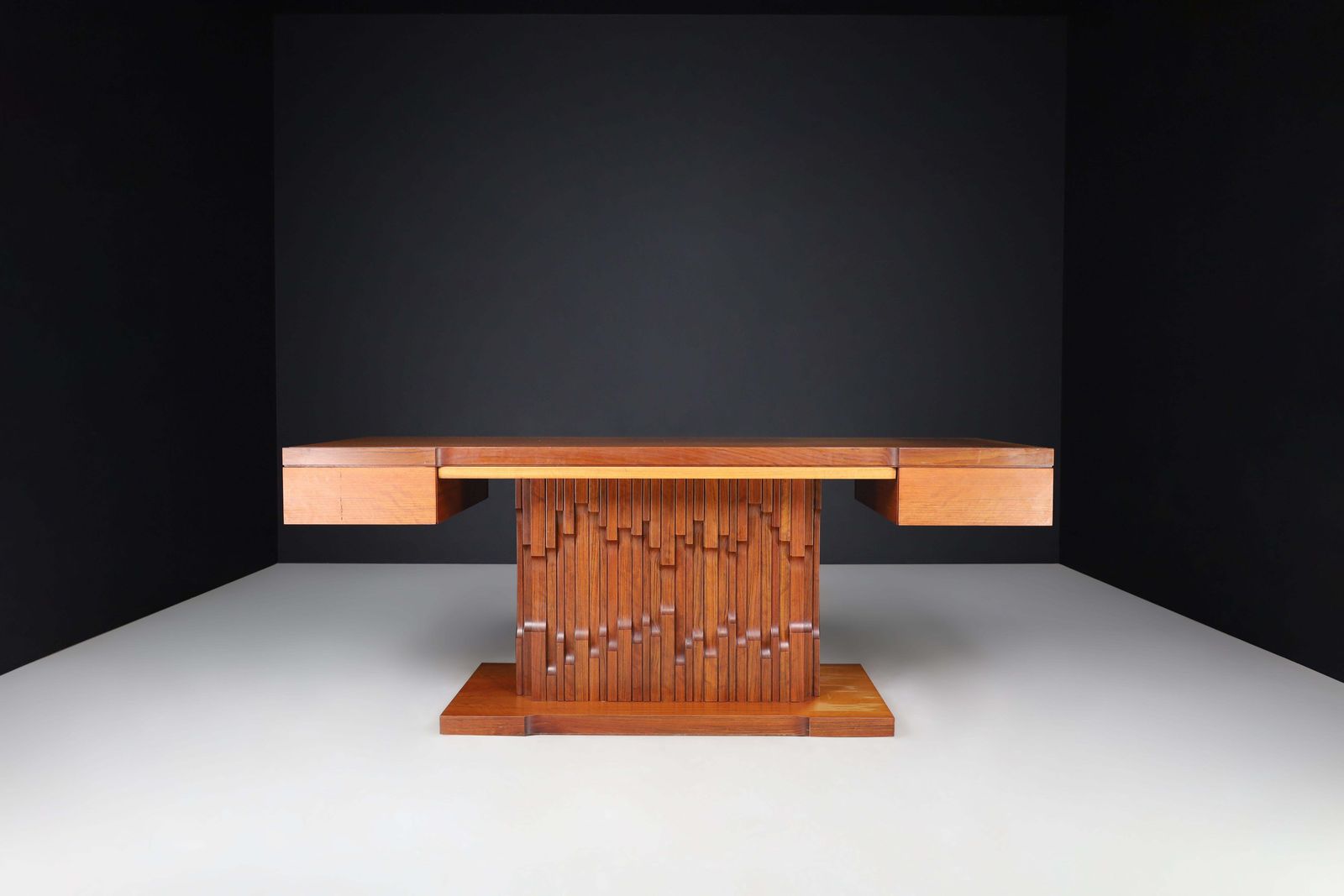 Furniture Luciano Frigerio Presidential Writing Desk In Walnut, Italy 1970s photo