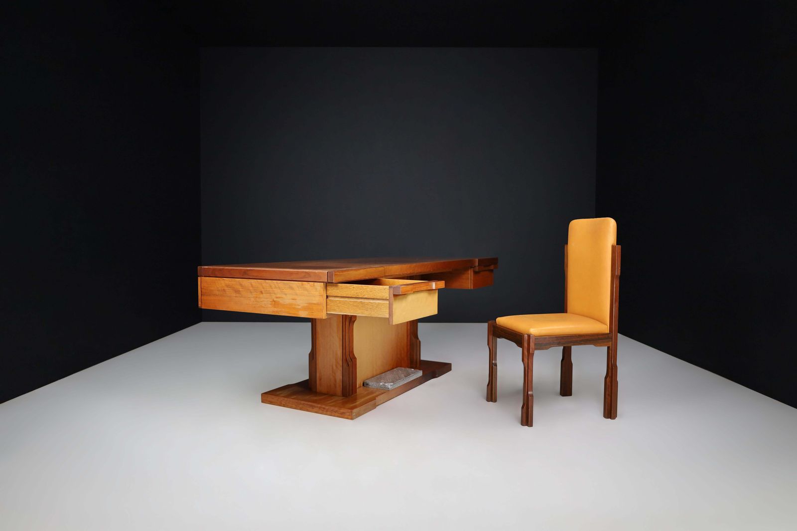 photo buy Luciano Frigerio Presidential Writing Desk In Walnut, Italy 1970s