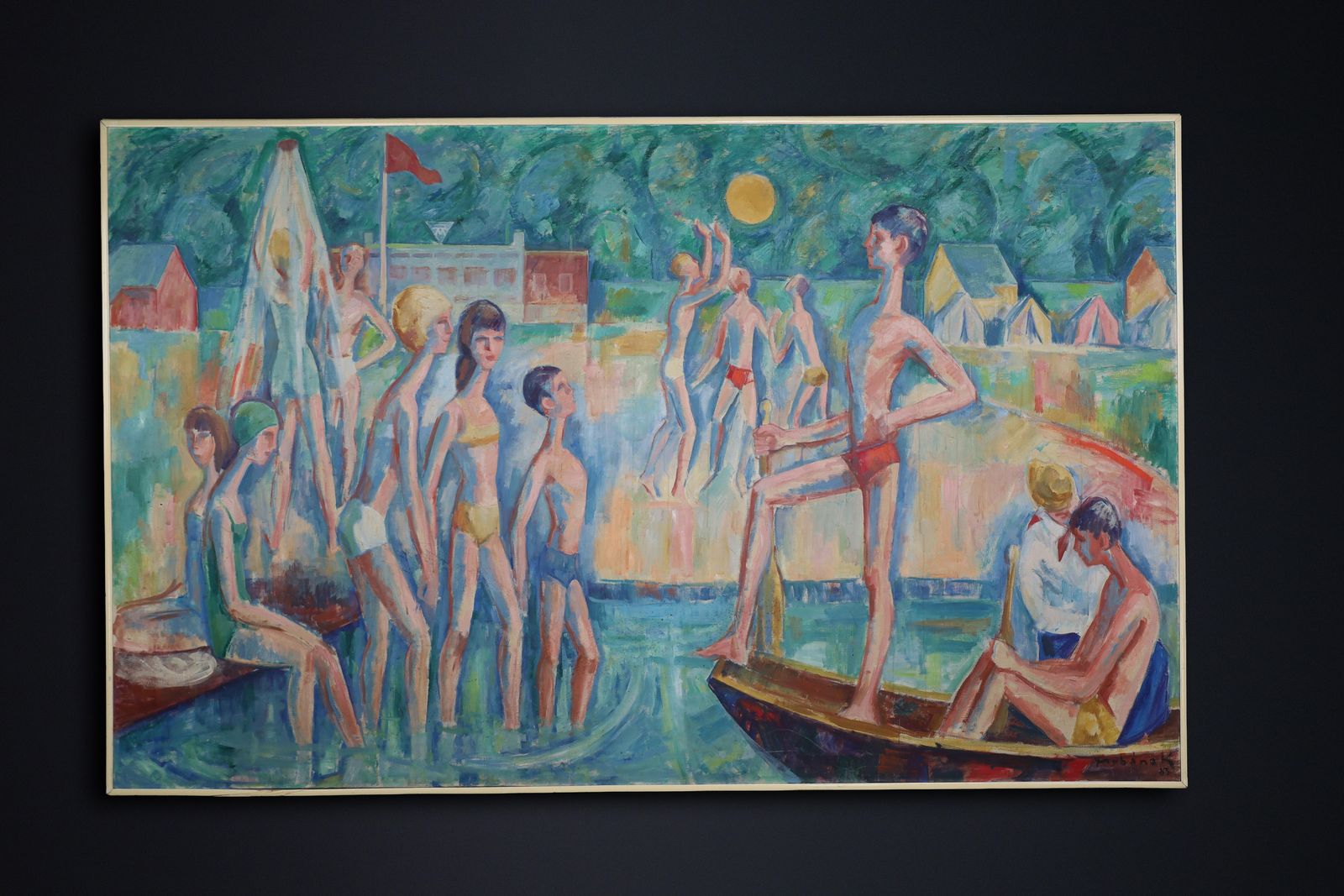 photo for sale Monumental Modernist Painting ‘Swimmers’ By Urbanek, Prague 1963