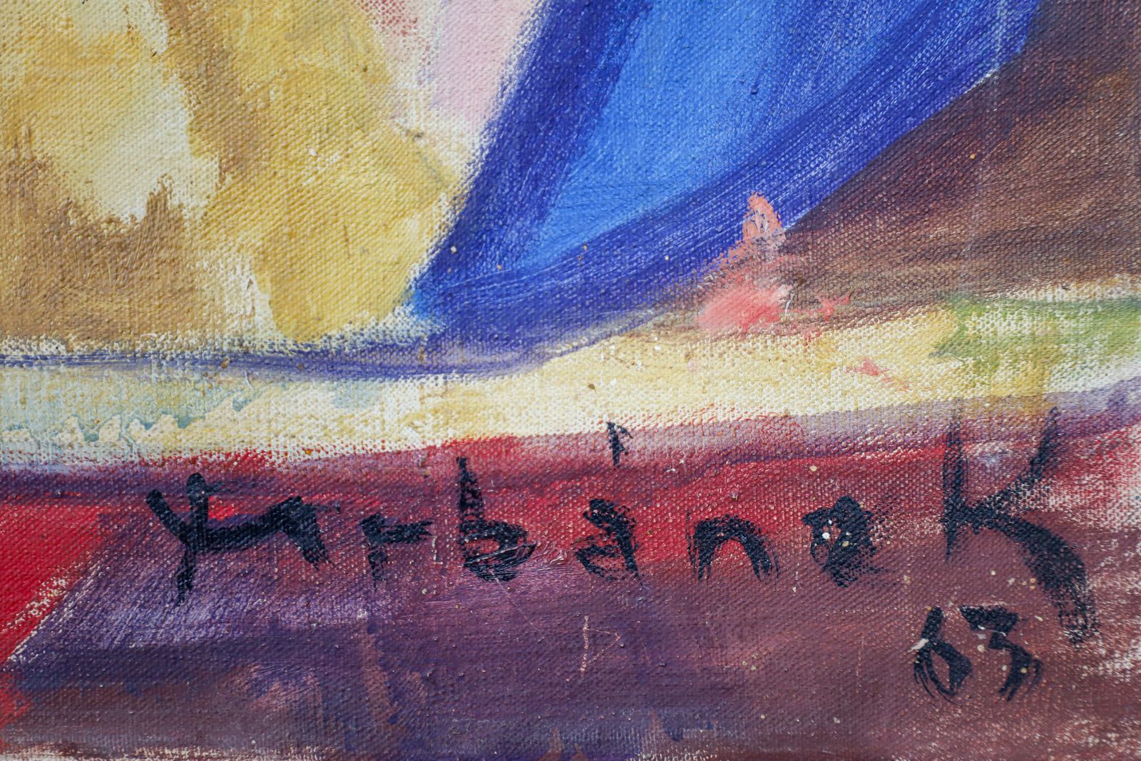 Art Monumental Modernist Painting ‘Swimmers’ By Urbanek, Prague 1963 photo