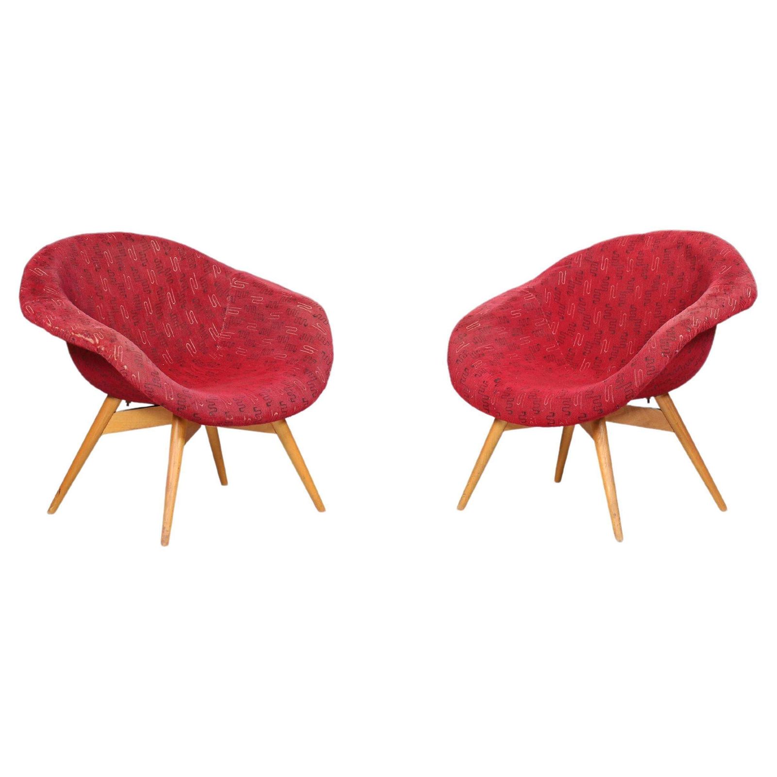 Set Of 2 Miroslav Navratil Easy Chairs In Original Fabric, Czech Republic, 1960