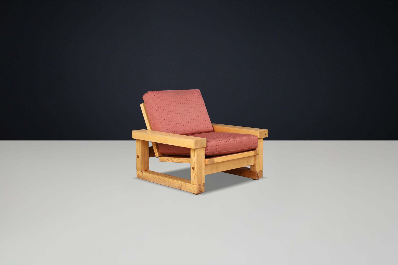 Mid Century Modern Solid Pine Lounge Chair, France, 1970s photo furniture